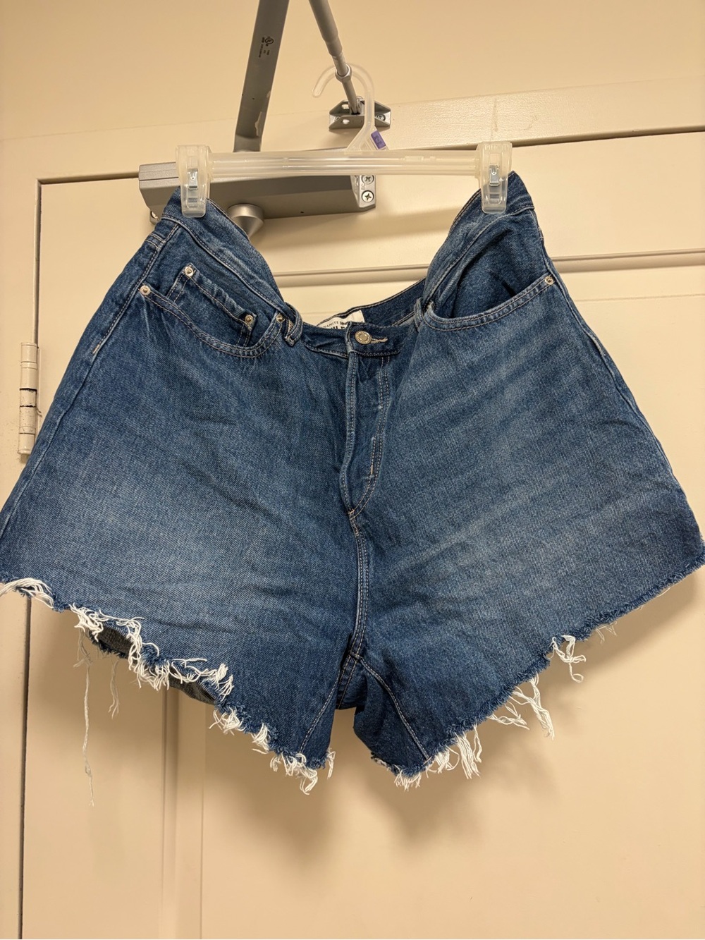 Dynamite Raw-Hem High Waist Denim Shorts in Blue